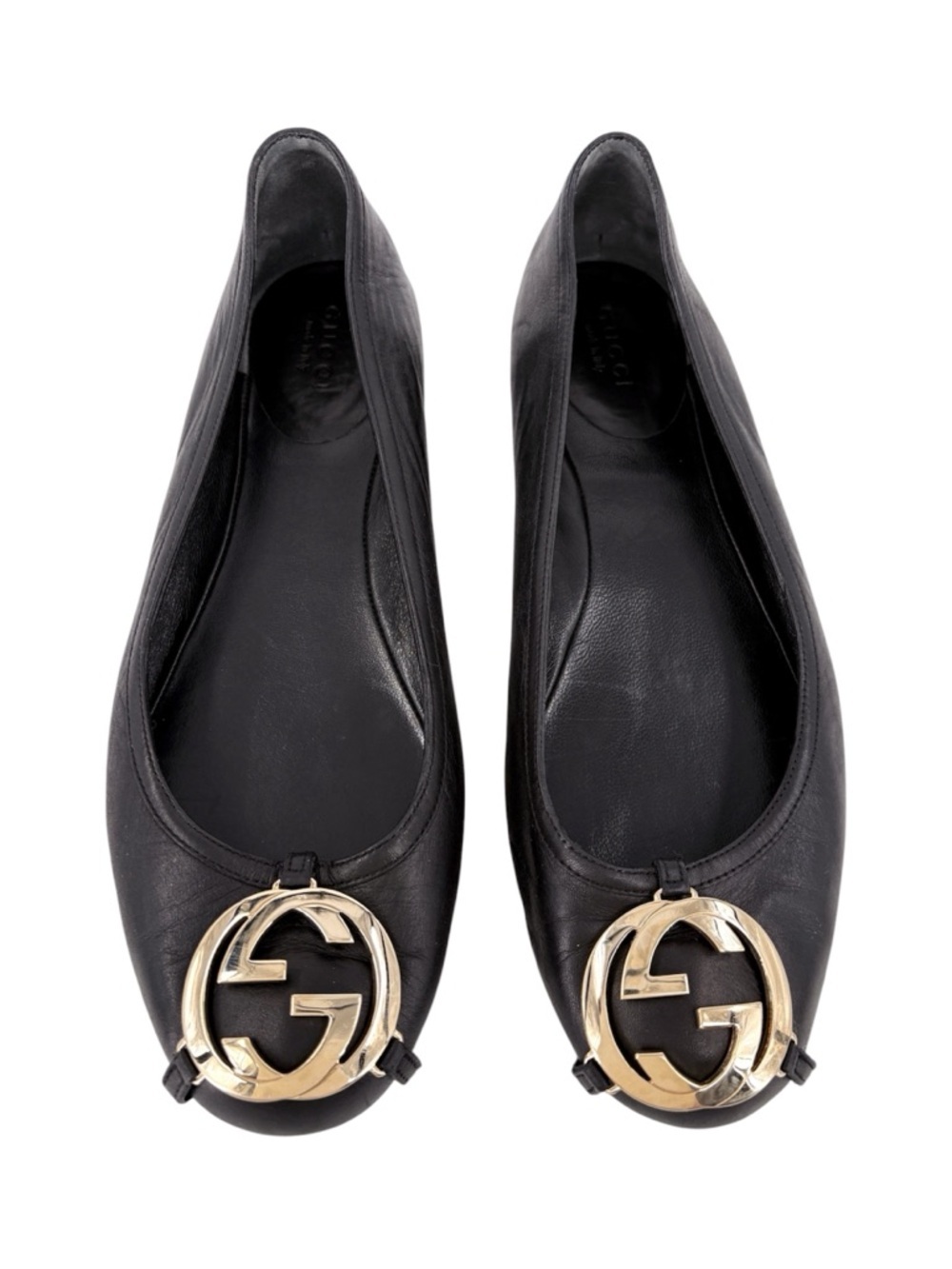 GUCCI Interlocking G Logo Black Leather Ballet Flats EU 36
